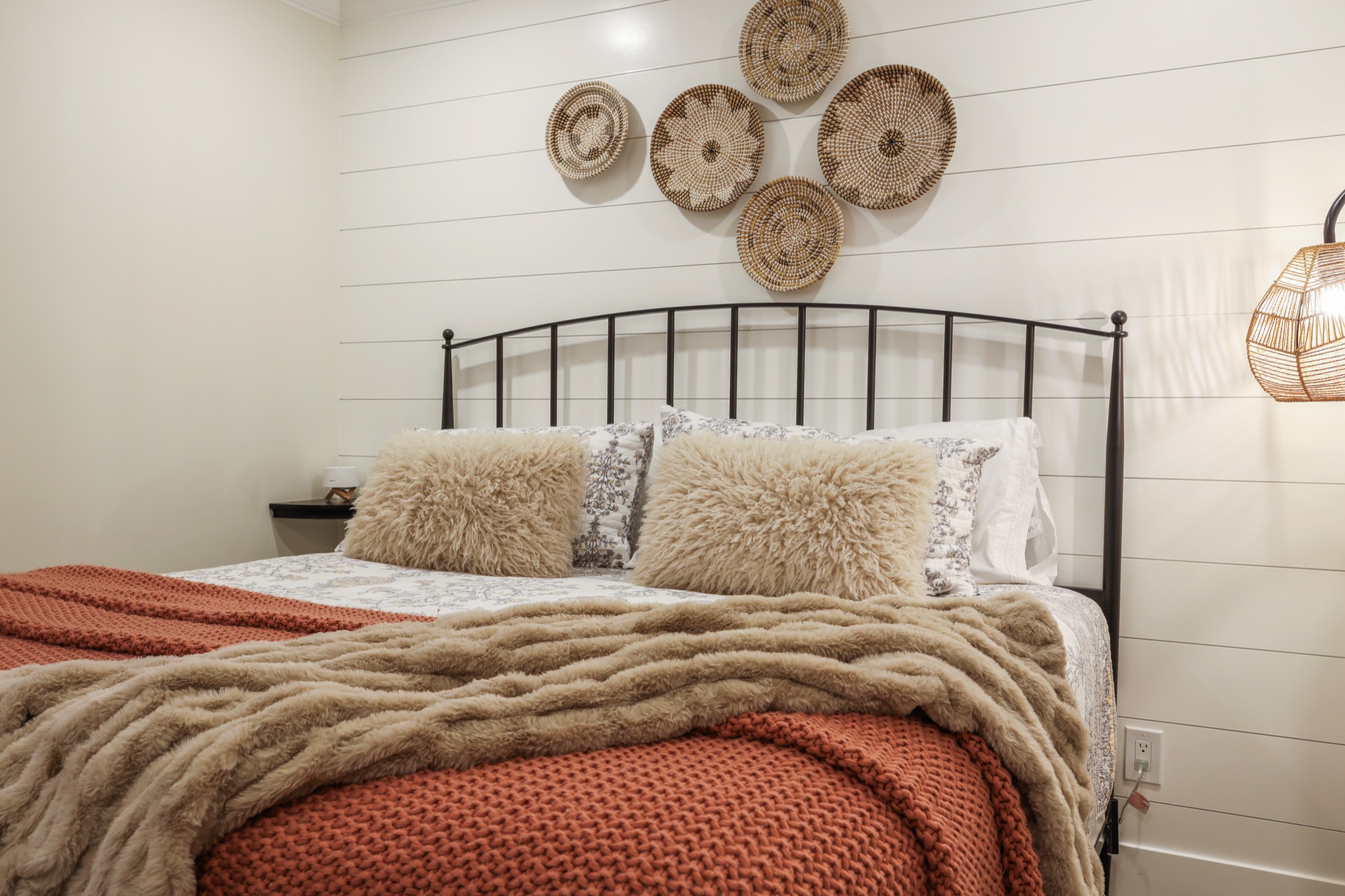 Soft bedroom styling at Serenity Pines Hideaway