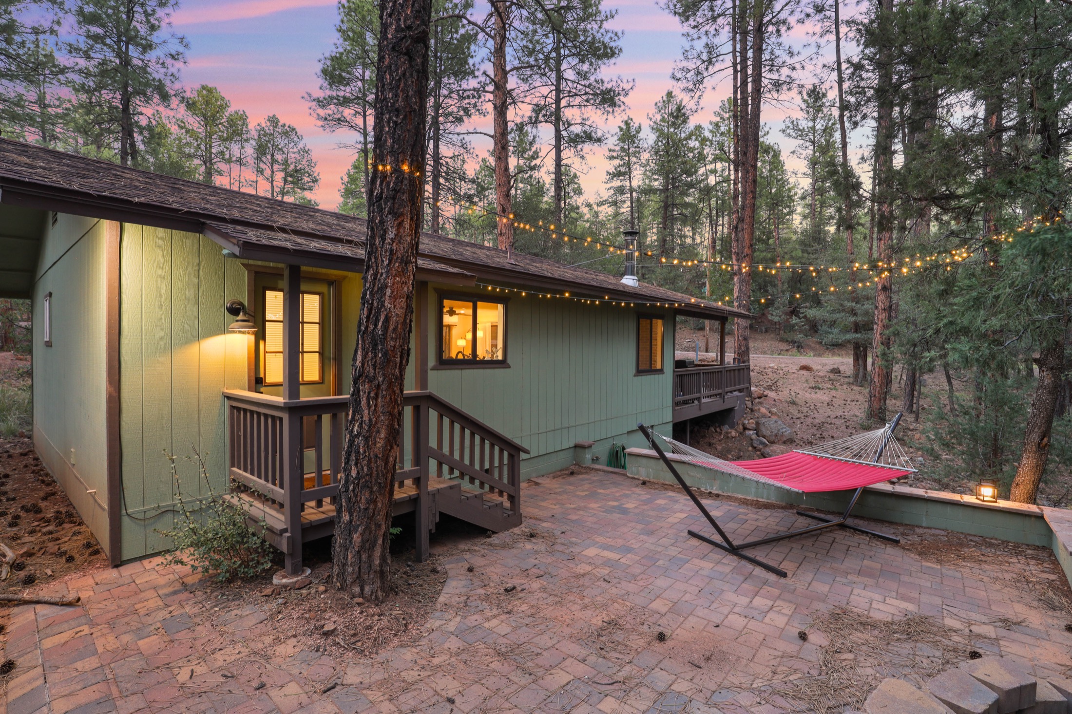 Hammock beside the cabin in the trees